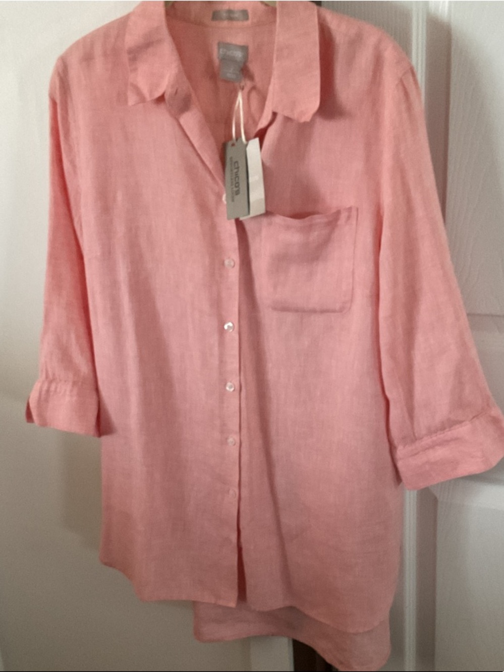 Chico's Coral Pink Linen Button-Down Shirt